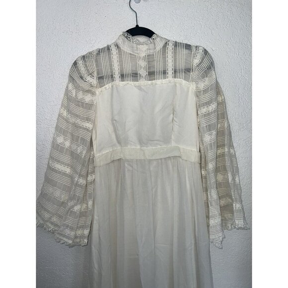 VINTAGE Wedding Dress Prairie Size Small Antique Lace Bridal Ladies Q - Picture 2 of 15